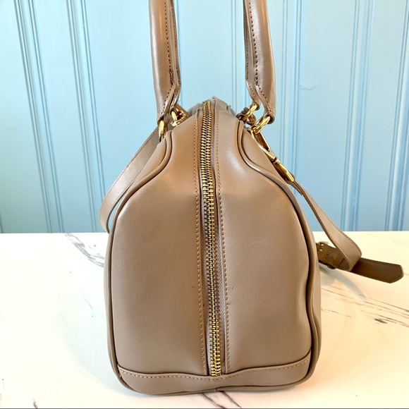 NWOT Cuore & Pelle Taupe Celeste Leather Satchel Bag 2 Handles + Crossbody Strap - Picture 3 of 13